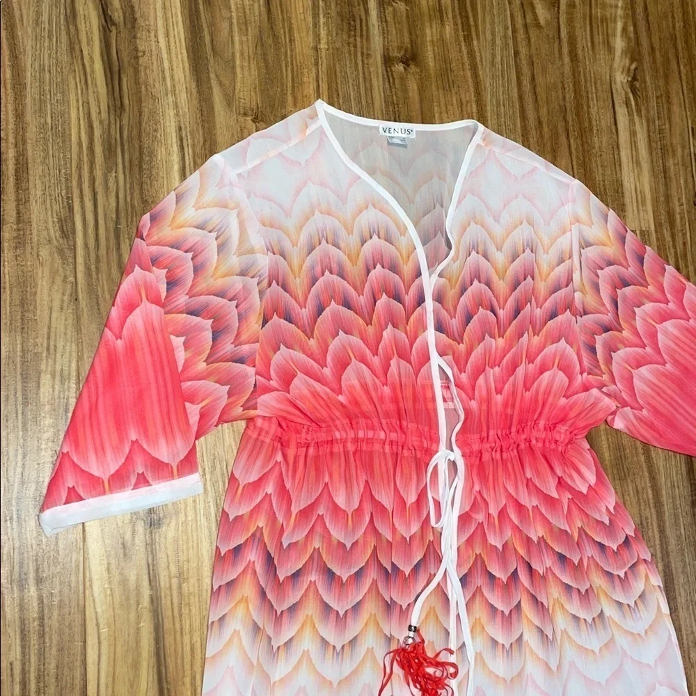 VENUS womens XL 16 Cover up bathing suit swim sheer tie front white pink purple